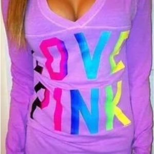 Pink Victoria’s Secret V-neck Long Sleeve Top Sz M